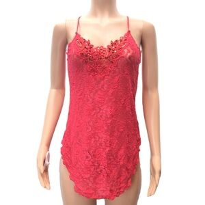 Vtg 1980s Intimate Moods Sexy Red Lace Sequin Slip